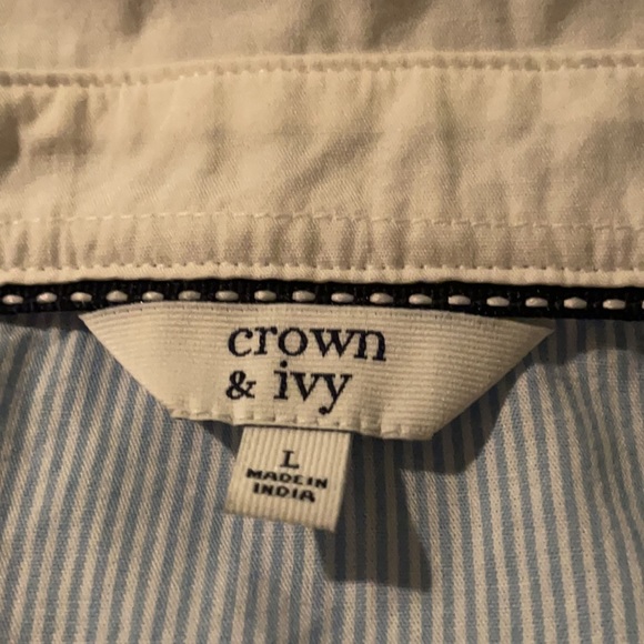 Crown & Ivy Button Up Shirt Sz L Blue White  Pinstripe Drawstring Waist NWT - Picture 13 of 15